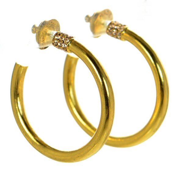 100% Authentic! Oscar de la Renta Gold-tone Crystal Hoop Earrings - Picture 1 of 4